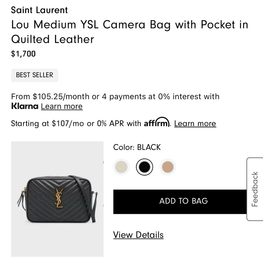 Saint Laurent Black Quilted YSL Camera Bag
